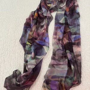 Escada Sheer Abstract Multi-Color Scarf with Purple Accents